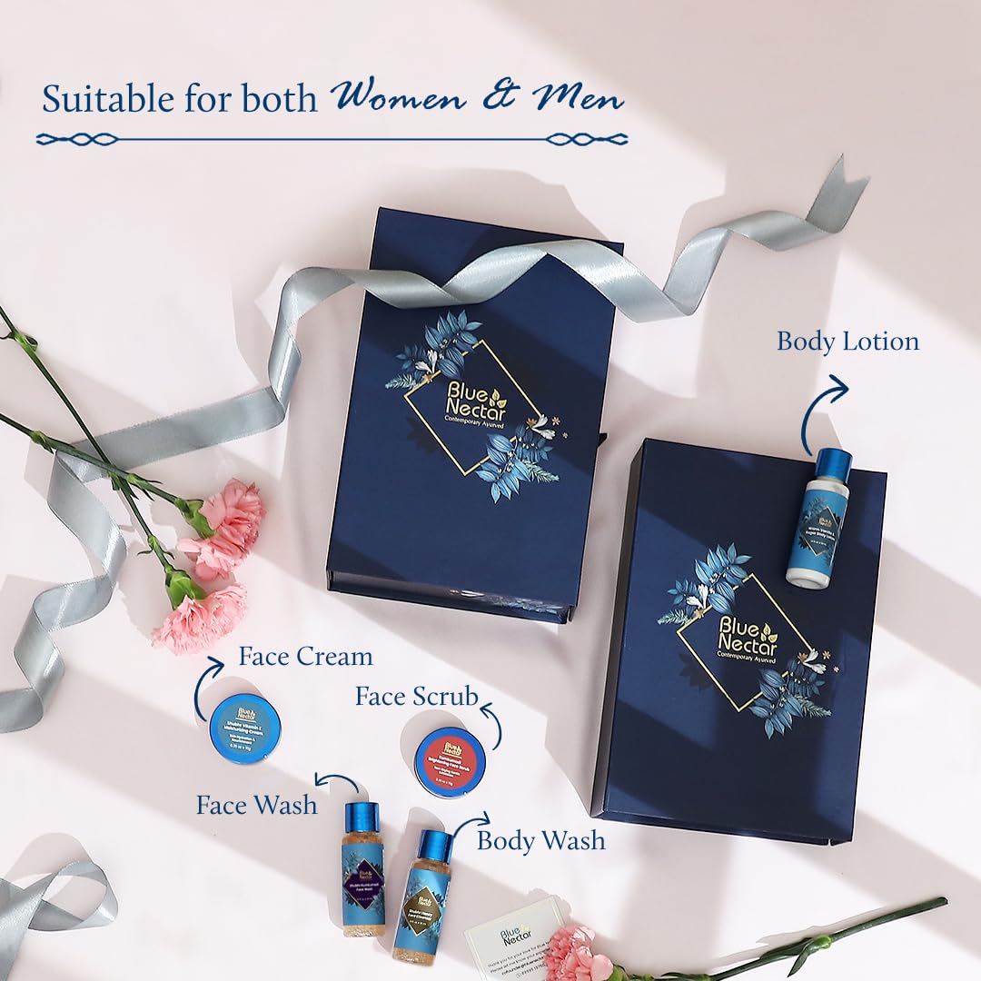Blue Nectar Beauty Gift Box for Women & Men | Premium Face & Body Care Combo of Face Wash, Cream, Scrub, Body Wash & Body Lotion | Perfect Gift for Birthday & Anniversary | Pack of 5