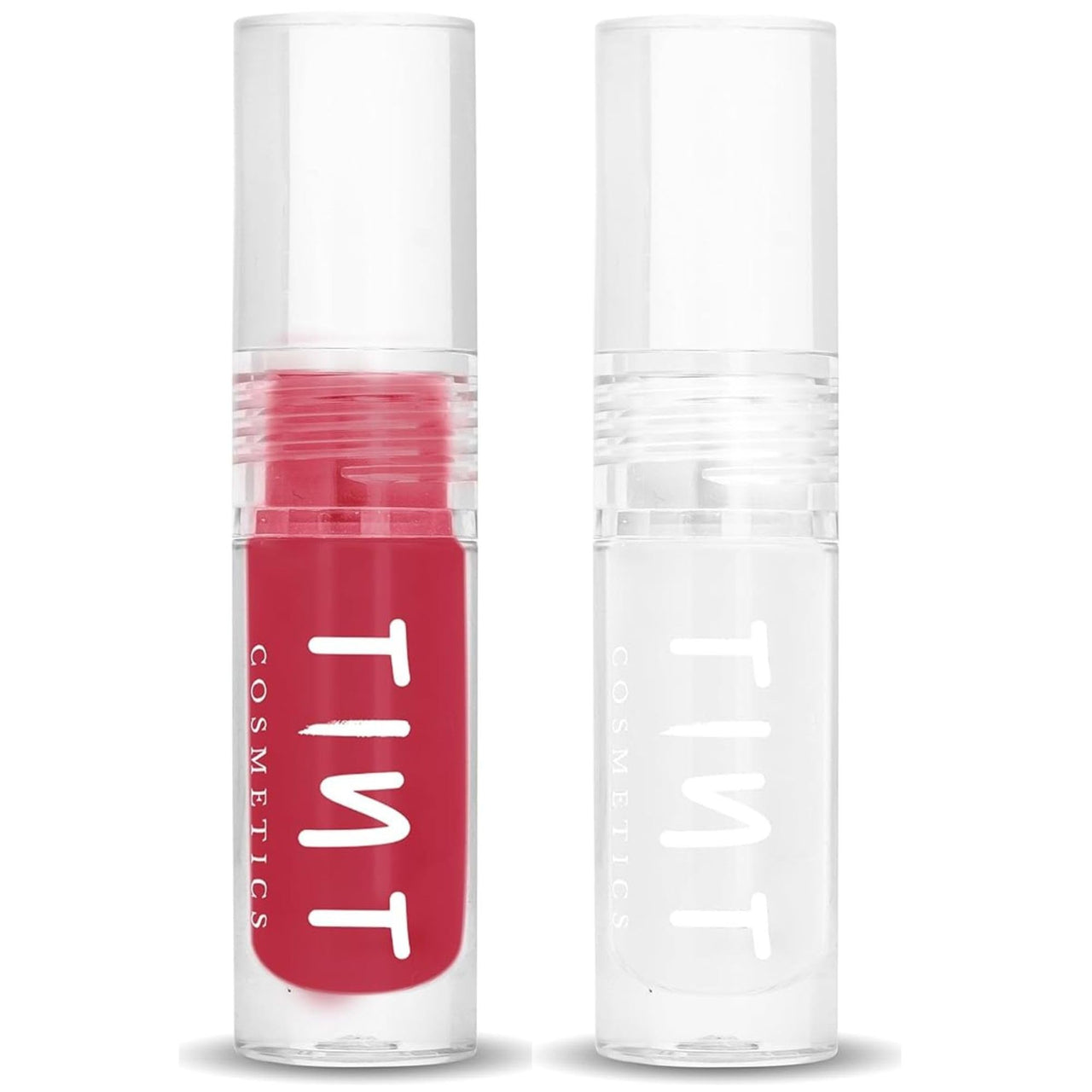 Tint Cosmetics 2.5ml Set of 2 Lipgloss, Red & Clear, Non Sticky, Hydrating, Light Weight, Long Lasting, High Shine & Soft Natural Liquid Lip Gloss For Girl & Women (Berry Pink & Clear)