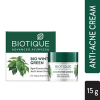 Biotique Bio Green Apple Fresh Daily Purifying Shampoo and Conditioner for Oily Scalp and Hair, 180m And Biotique Bio Winter Green Spot Correcting Anti Acne Cream, 15g