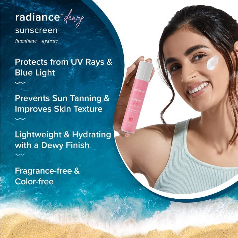 Aqualogica Radiance+ Dewy Sunscreen Gel SPF 50+ PA+++ | Lightweight texture for oily, combination, acne prone skin | Broad spectrum protection | No white cast, Non greasy | For Men & Women | 50g