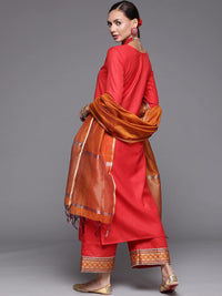 INDO ERA Women's  Solid Cotton Blend Straight Kurta Palazzo With Dupatta Set