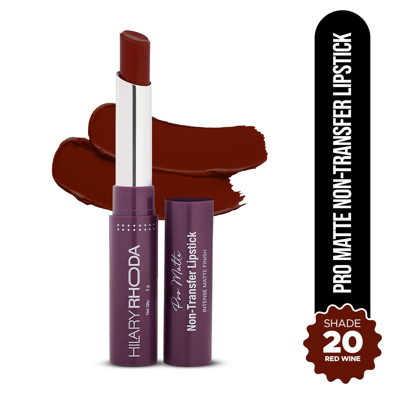 Hilary Rhoda Pro Matte Non-Transfer Lipstick | Waterproof & Smudge-Proof | 12-Hour Long Stay | 24 Shades Available | Highly Pigmented Matte Finish Lipstick | 2g - (Red Wine | Shade 20)