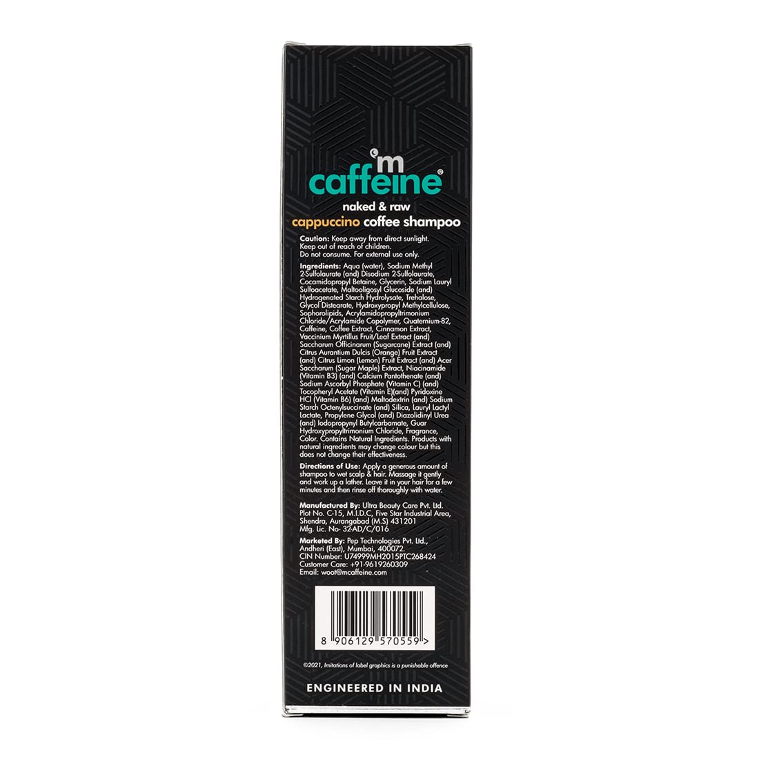 mCaffeine Anti Dandruff Shampoo for Women & Men | Shampoo for Dry Scalp & Dandruff | Goodness of Coffee, Natural AHA & Cinnamon | SLS & Paraben Free - 250ml
