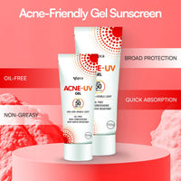 Acne-UV Sunscreen SPF50 PA+++ | 100g Acne-UV Gel Sunscreen | Non Comedogenic | Silicone Gel | Oil-Free | UVA/UVB Protection | Water Resistant | No White Cast | Suitable for All Skin Types