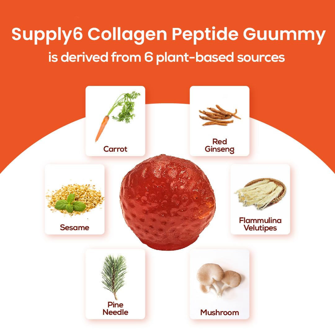 Supply6 Flawless Skin Collagen Gummies for Women and Men - 60 Gummy Pack | Hyaluronic Acid & Vitamin C Collagen Gummies | Skin Hydration, Glowing Skin, Elasticity & Fine Lines