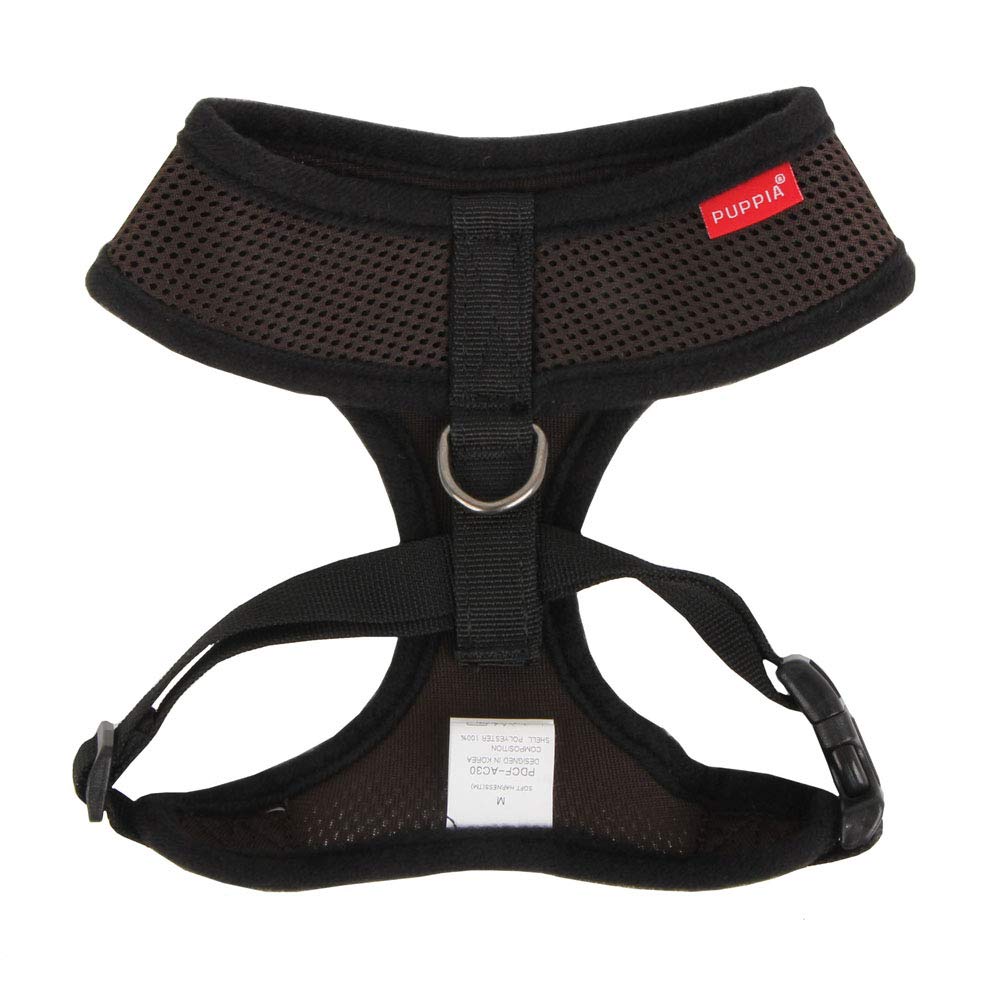 Puppia Soft Dog Harness No Choke Over-The-Head Triple Layered Breathable Mesh Adjustable Chest Belt and Quick-Release Buckle, Brown, Medium