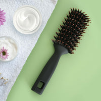 Rey Naturals Round Vented Hair Brush for men and women | Quick Drying & Pain Free Detangling | hair care products | Hair comb | Flexible Nylon Bristles (Black)