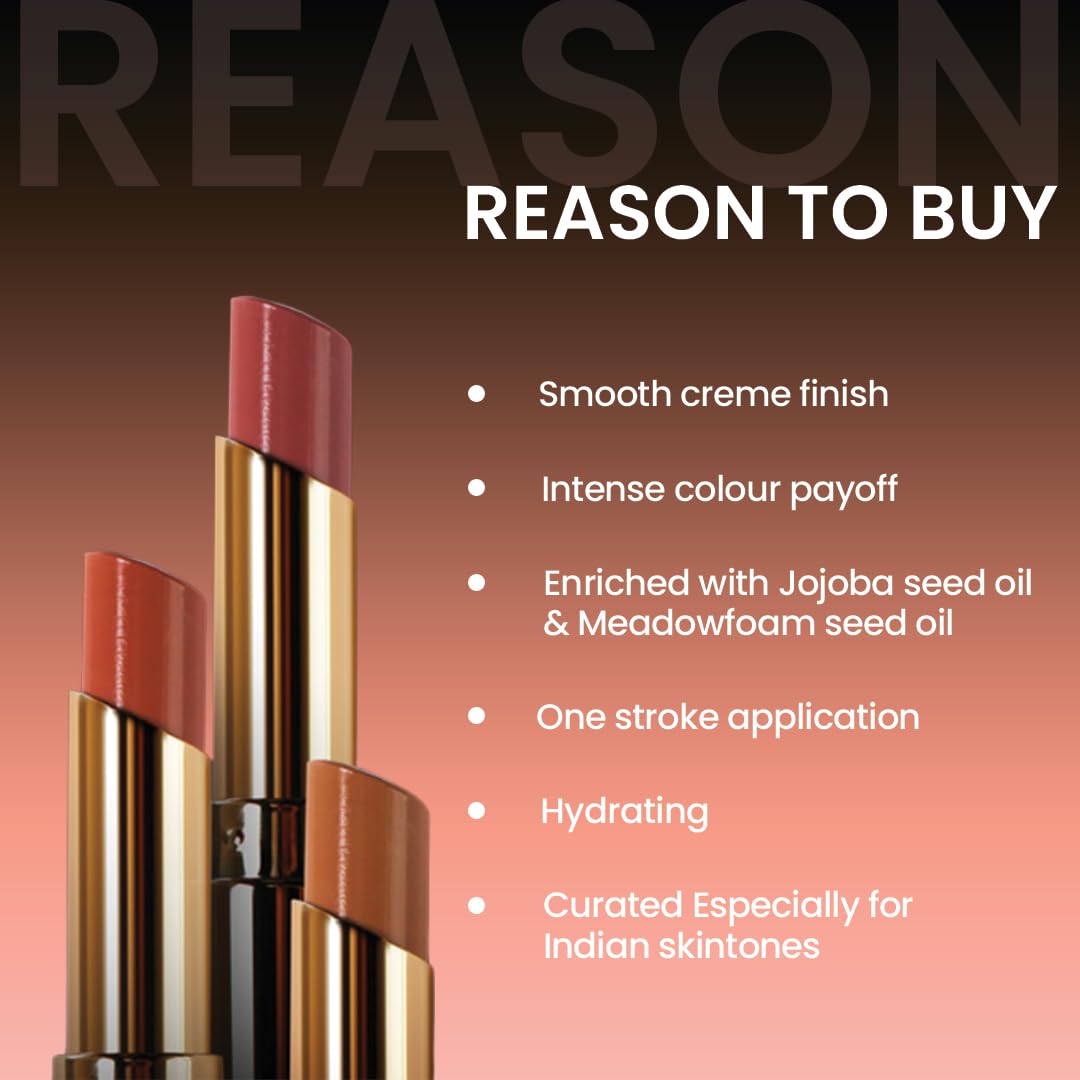 Charmacy Milano Flattering Nude Lipstick (Birthday Suit 03) - 3.6 g, Moisturizing Lips, Highly Pigmented, Light Weight, Smooth Application, Non-Toxic, Vegan, Cruelty Free