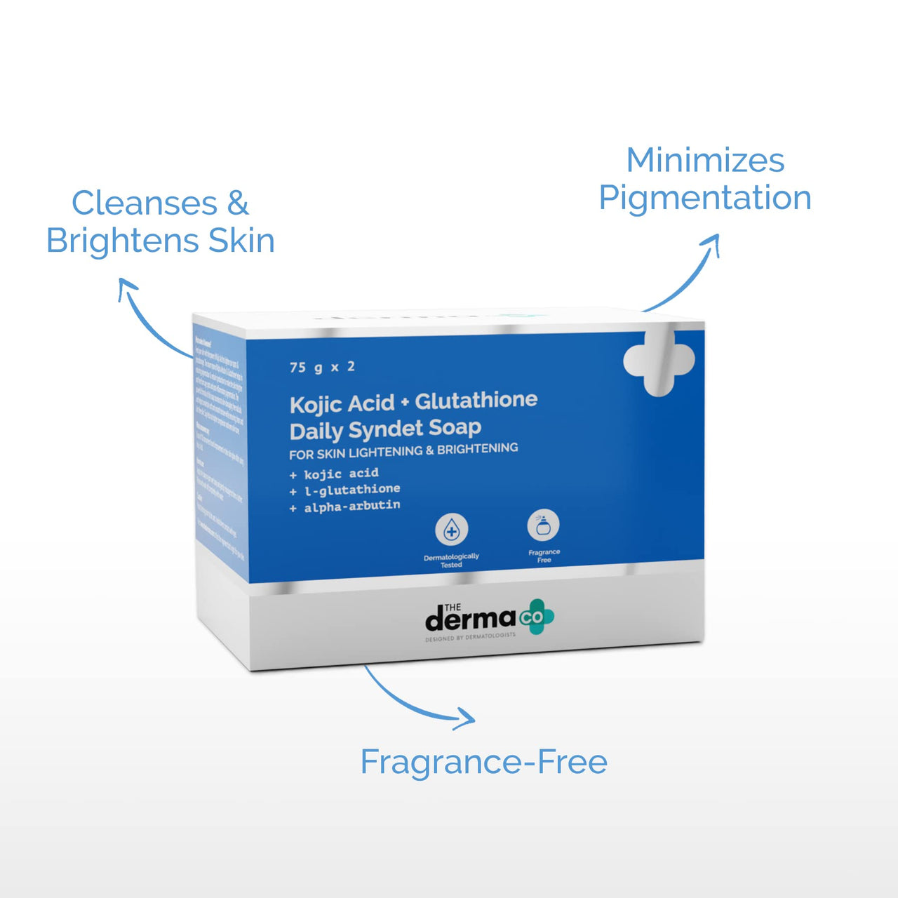 The Derma Co Kojic Acid + Glutathione Daily Syndet Soap with L-Glutathione & Alpha Arbutin | Reduces Dark Spots, Pigmentation & Blemishes | Brightens Skin | For Men & Women | 75 g x 2