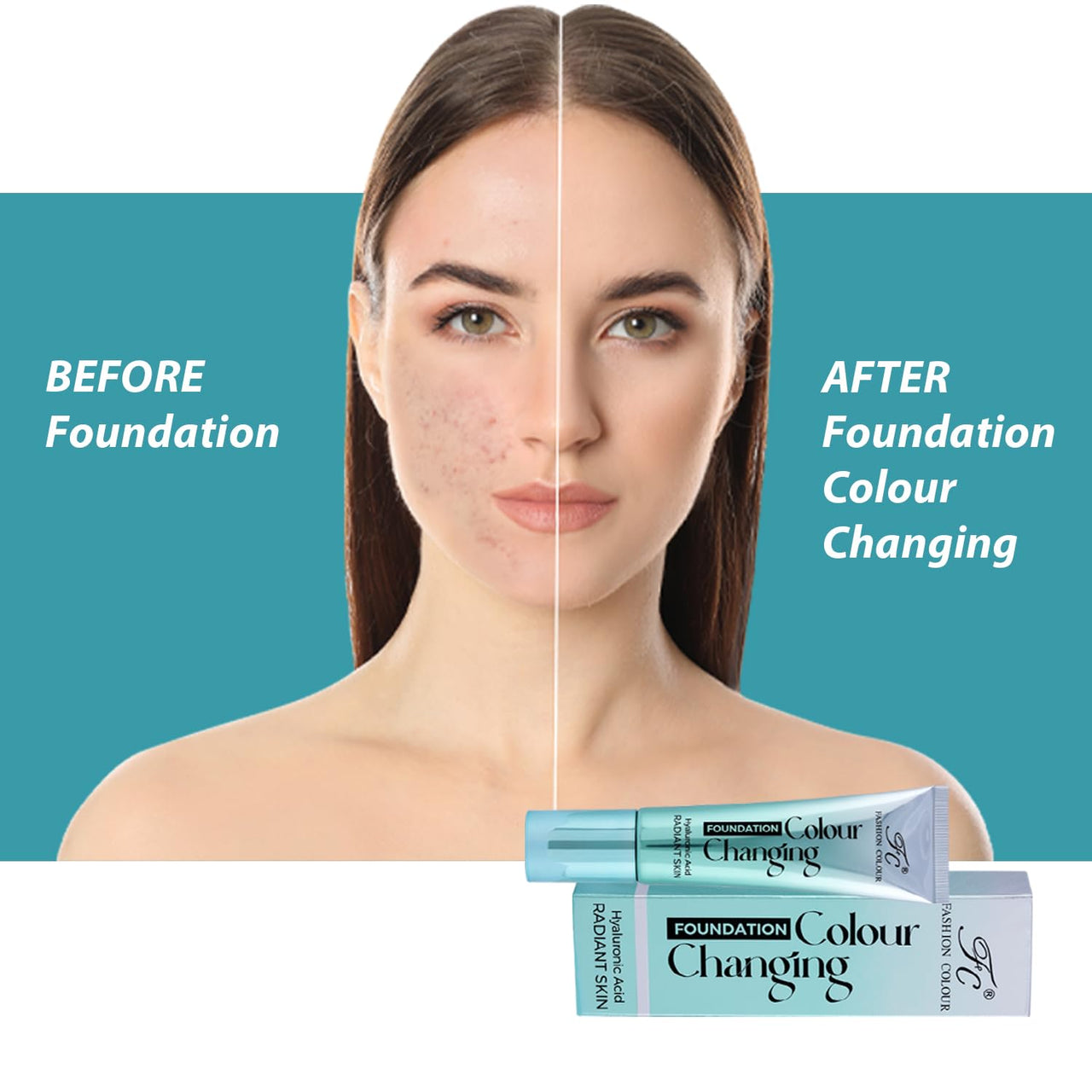 Fashion Colour Color Changing Foundation-40g | Infused With Hyaluronic Acid | Radiant Skin | Flawless Color Changing Foundation With Satin Finish, Makeup Base, Long Lasting Waterproof Liquid Foundation For Face Makeup (SUN BEIGE, 40g)