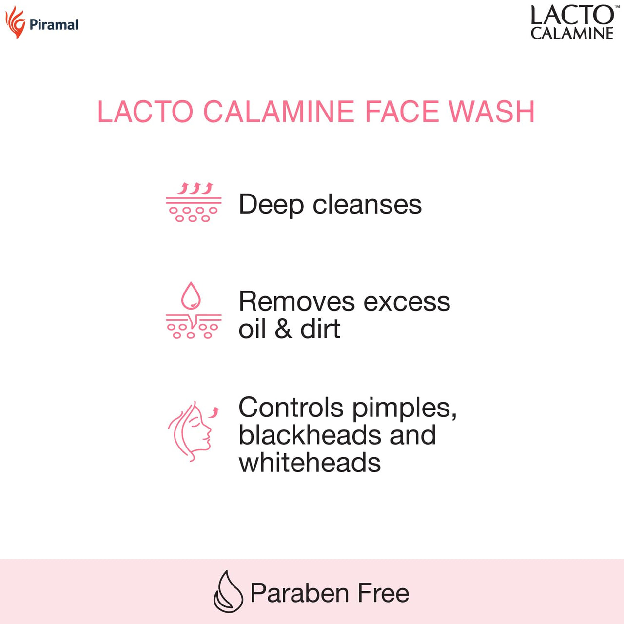 Lacto Calamine Face Wash For Oily Skin |100ml each- Pack of 2 | Kaolin Clay, Niacinamide & Vitamin E | Facewash Reduces Excess Oil, Controls Pimples, Blackheads & Whiteheads |Face wash For Women & Men