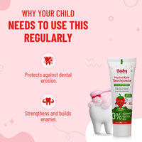 BabyOrgano® Herbal Toothpaste for kids l 100% Ayurvedic l Non Gel Formula l goodness of Babool and Mulethi l Strawberry Flavour l Fluoride & SLS Free l FDCA Approved - 50gm (Pack of 2)