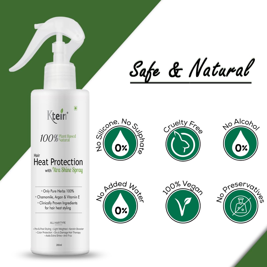 ktein 100% Plant Based Natural Hair Heat Protection with Xtra Shine Spray Hair Spray (200 ml)