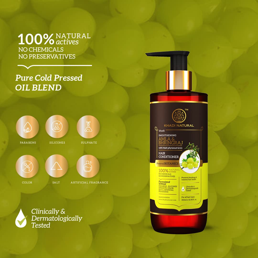 Khadi Natural Powered Botanics Amla and Bhringraj Hair Conditioner 310 ml, Nourishes Hair, Conditioner for Smooth Hair, Paraben, Silicone and Sulphate Free, Suitable for All Hair Types