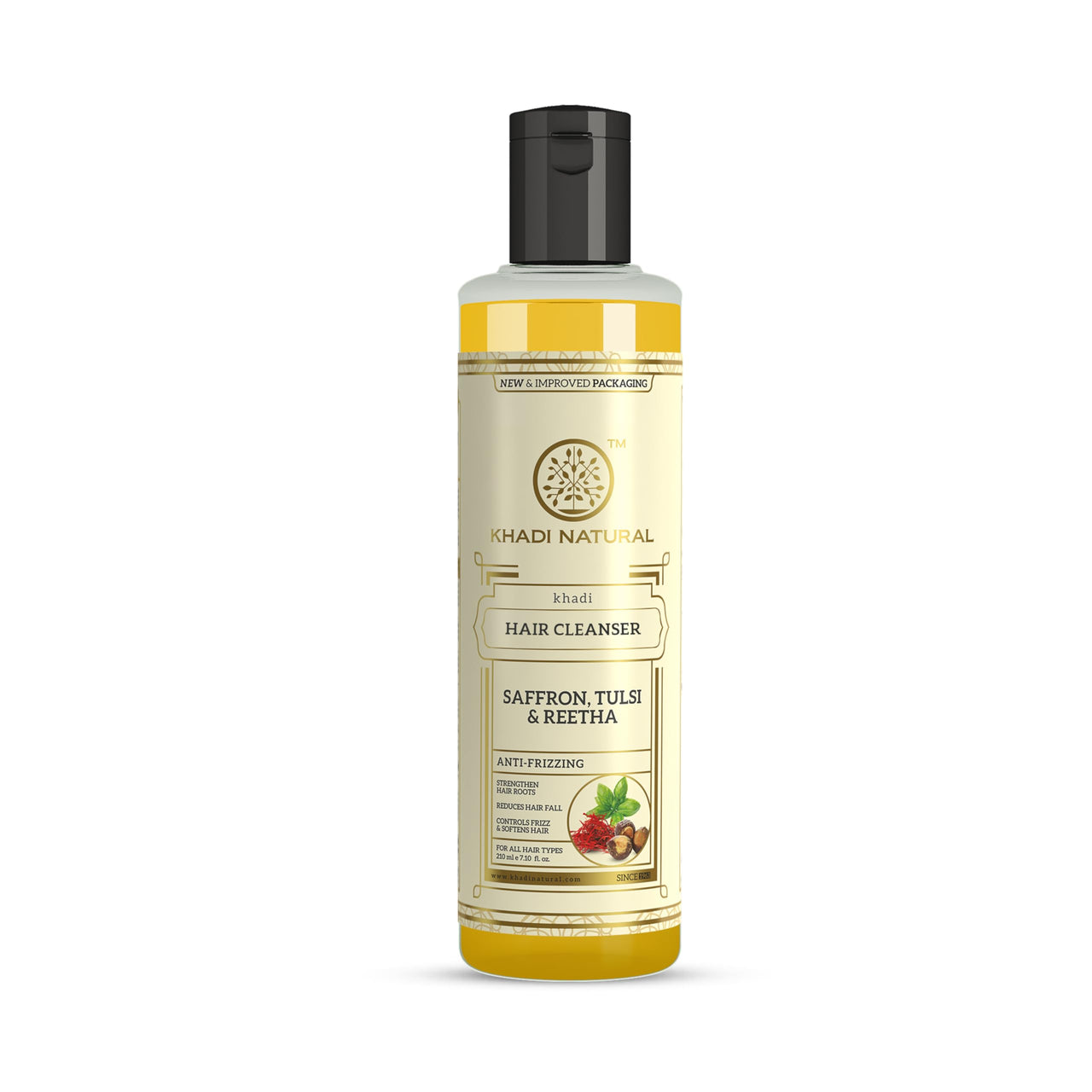 Khadi Natural Saffron, Tulsi & Reetha Hair Cleanser | Dandruff-Free, Thick Hair Care | Strengthens Roots, Adds Volume | No Sulphates | For all hair types | 210 ml