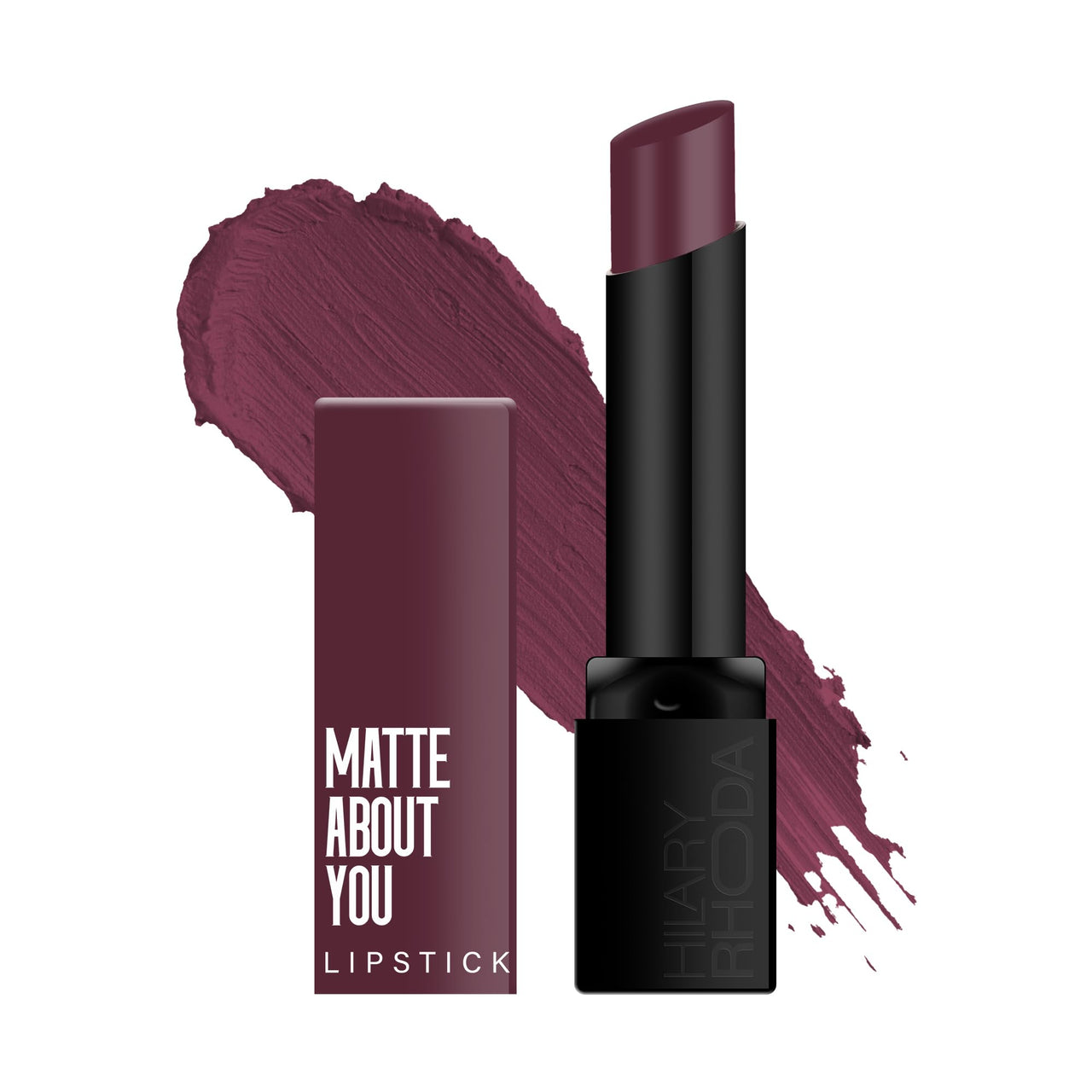 Hilary Rhoda Matte About You Lipstick | Long Lasting & Highly Pigmented Lipstick | Glides Smoothly | Matte Finish | One Stroke Application | Cruelty-Free & Vegan - 3g (Burgundy Magic - Shade 10)