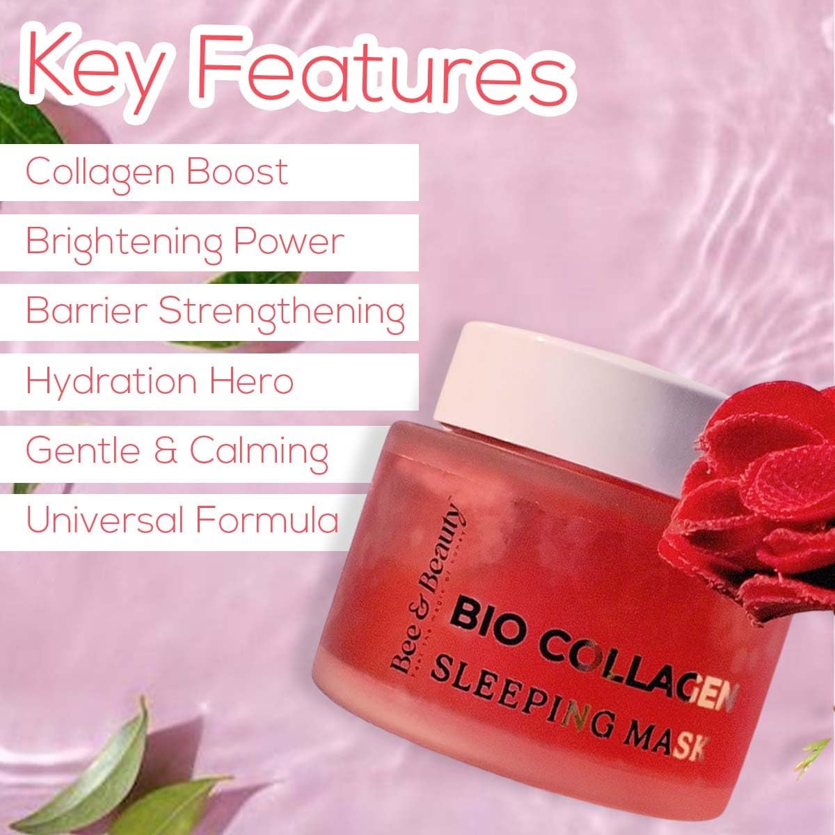 Bee & Beauty Bio Collagen Sleeping Mask For Anti-Aging And Skin Rejuvenation | Overnight Hydrating Collagen Face Mask With Nourishing Ingredients To Firm | Smooth | Repair Skin, 1 count