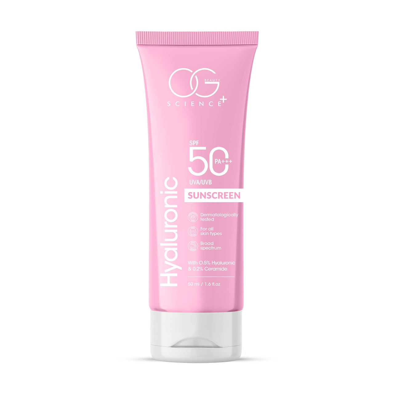 OG BEAUTY SCIENCE SPF 50 PA+++ Sunscreen | 0.5% Hyaluronic Acid & 0.2% Ceramide | Broad Spectrum UV Protection | Hydrating & Lightweight | Dermatologically Tested | 50ml