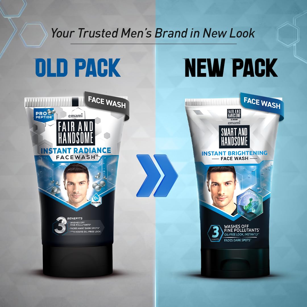 Smart And Handsome Instant Brightening Face Wash |Washes off Fine Pollutants*|Fades Dark Spots | Oil-Free Look, Instantly | Power of Niacinamide and Menthol | 150g