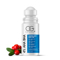 OG BEAUTY Science+ 4% AHA BHA Underarm Roll On | 2% Lactic 1% Salicylic 1% Mandelic Acid 1% Alpha Arbutin | Lightens Dark Spots Evens Skin Tone Controls Odour | Gentle Hydrating | 50ml