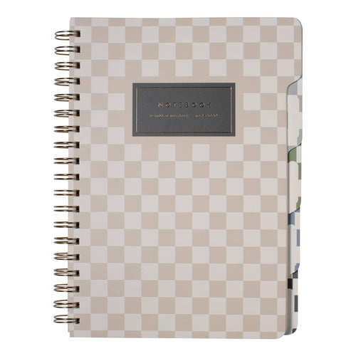 Fringe Studio Large Tab Notebook,Neutral Checks, Flexible Paperback Cover, 5 Subject/Die-Cut Dividers, 7.25