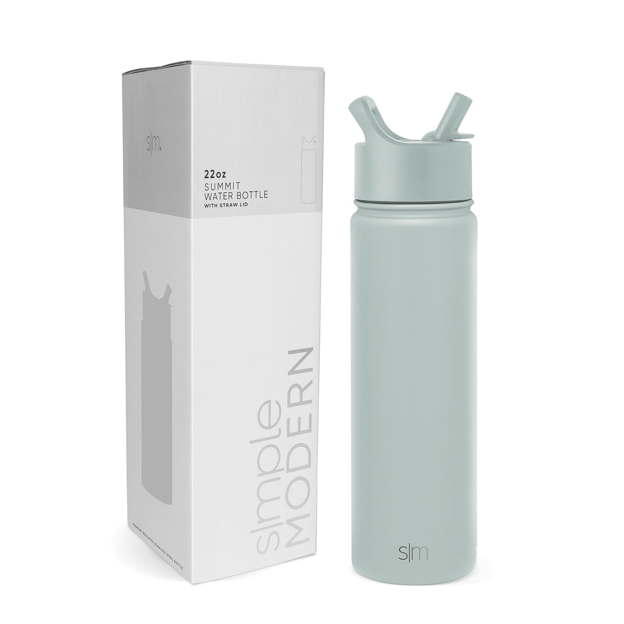 Simple Modern Water Bottle with Straw Lid Vacuum Insulated Stainless Steel Metal Thermos | Reusable Leak Proof BPA-Free Flask for Gym, Travel, Sports | Summit Collection | 22oz, Sea Glass Sage -Sea Glass Sage