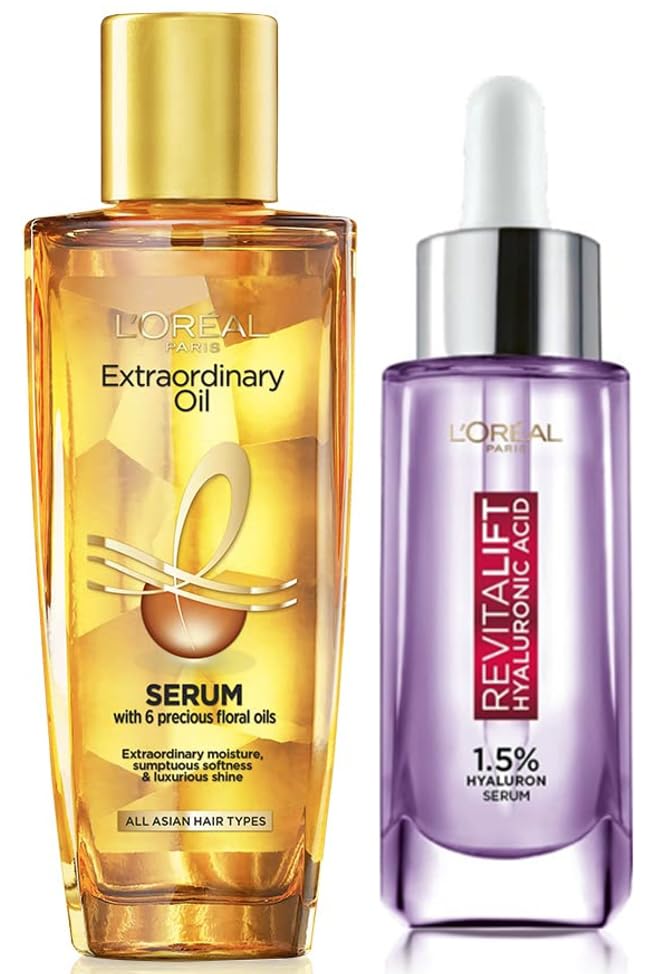 L'OREAL PARIS Revitalift 1.5% Hyaluronic Acid Face Serum, 15 Ml & L'OREAL PARIS Elseve Extraordinary Oil, 30 Ml