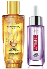 L'OREAL PARIS Revitalift 1.5% Hyaluronic Acid Face Serum, 15 Ml & L'OREAL PARIS Elseve Extraordinary Oil, 30 Ml