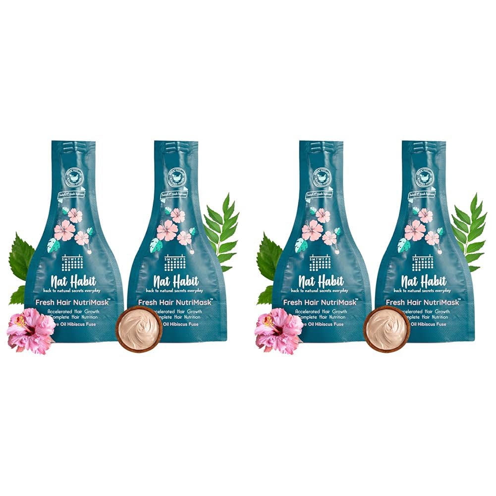 Nat Habit Five Oil Hibiscus Nutrimask-Hair Mask For Growth, Conditioning, Smoothening, Strengthen & Shine, Suitable For All Hair & Scalp Types (Pack Of 4 X 40 Grams)