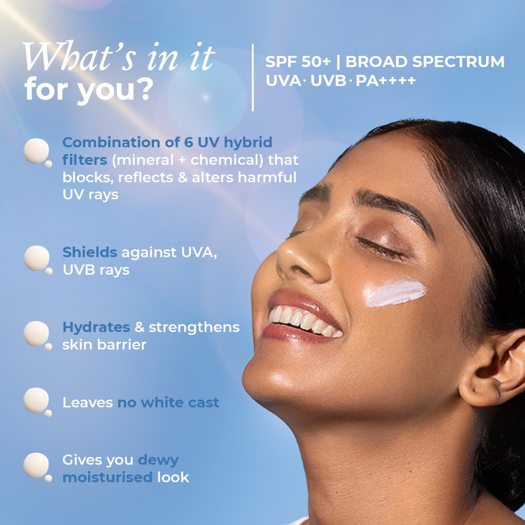 The Pink Foundry Dewy Hydrating Hybrid Sunscreen SPF 50+ | UVA UVB PA++++ | 1% Squalane & White Peony Flower Extract | No White Cast | Water Based | All Skin Types | Fragrance Free | Vegan | 50 ml