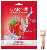 Lakmé 9 To 5 Cc Cream for All Skin Type Mini,01 - Beige,Light Face Makeup With Natural Coverage,Spf 30 - Tinted Moisturizer To Brighten Skin,9 G&Lakmé Blush & Glow Strawberry Sheet Mask,25 Ml
