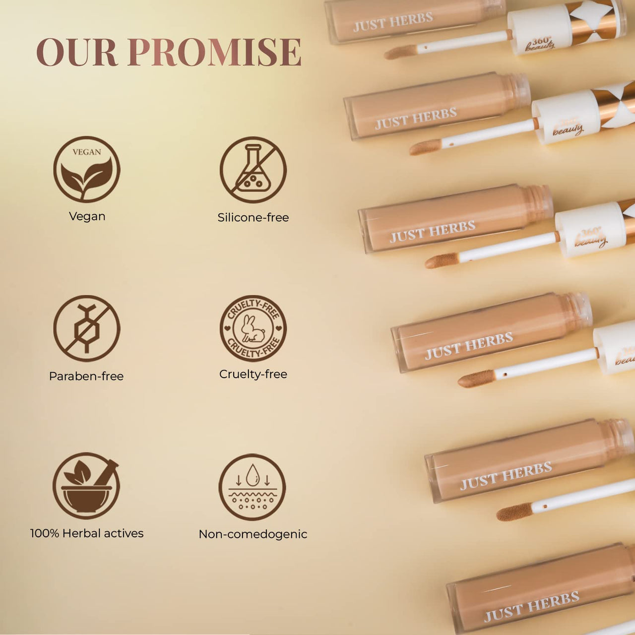 Just Herbs Concealer for Face Makeup With Liquorice Root Dewy Finish, Full Coverage Ultra Blendable Dark Circle Spot Brightening and Correcting Concealer 6ml (Sand)
