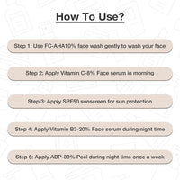 Cos-IQ Complete Kit for Fighting Hyperpigmentation, Glycolic Acid Face Cleanser 100ml, SPF 50 Sunscreen 30ml, Vitamin C-8% Serum, ABP-33% Strong Exfoliating, Niacinamide Vitamin B3-20% Serum, 30ml