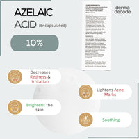 Derma Decode Azelaic Acid Brightening Serum for Glowing Skin - 10% Azelaic Acid, 1% Kojic Acid, Reduces Acne Marks, Dark Spots, Uneven Skin Tone, With Calming Aloe Vera & Cucumber, Fragrance-Free 30ml