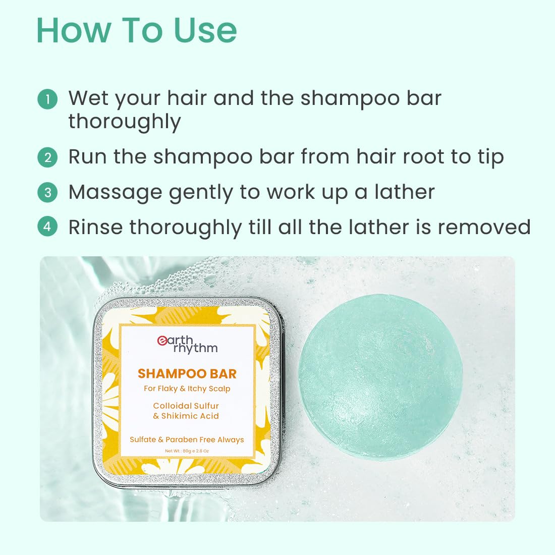 Earth Rhythm Anti-Dandruff Shampoo Bar for Itchy & Flaky Scalp | Men & Women | Contains Arnica Peppermint & Menthol Extracts | Sulphate & Paraben Free - 80gm