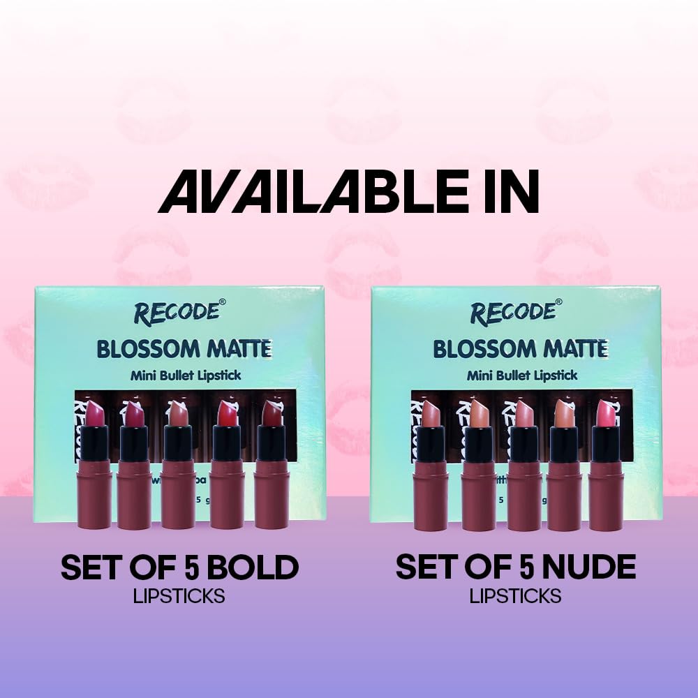 Recode Nude Blossom Matte Mini Bullet Lipstick Set Of 5(5 X 1.5 G)