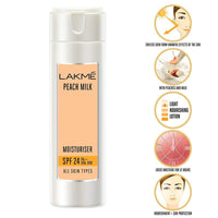 LAKMÉ Peach Milk Face Moisturizer SPF 24 PA++ 120ml, Daily Light Sunscreen Lotion With Vitamin C For Glowing Skin, Sun Protection For Women Of Oily Skin (Pack Of 2)
