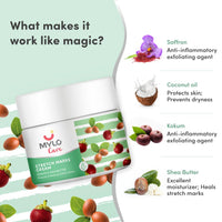 Mylo Care Stretch Marks Cream for Pregnancy with the Goodness of Shea Butter, Saffron, Kokum Butter and Aloe Vera, Australia Certified Toxin Free, No Mineral Oils - 100ml + 100ml (Pack of 2)