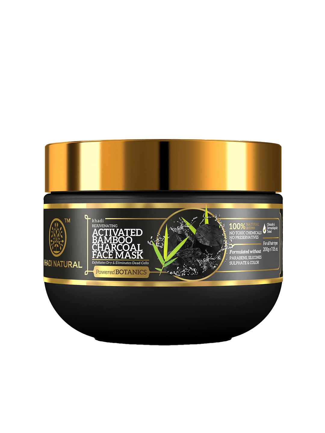 Khadi Natural Activated Bamboo Charcoal Face Mask | Face Mask for Removing Blackheads | Paraben, Silicone & Sulphate Free | Suitable for All Skin Types | Powered Botanics| 200 gm