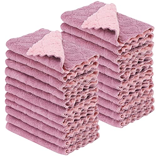 Rachan 11Pack Kitchen Dish Cloths, Reusable Dish Towels, Nonstick Oil Washable Fast Drying, Super Absorbent Coral Velvet Cleaning Cloths for Cleaning Tableware, Kitchen, Bathroom (Pink - green10 x 6")