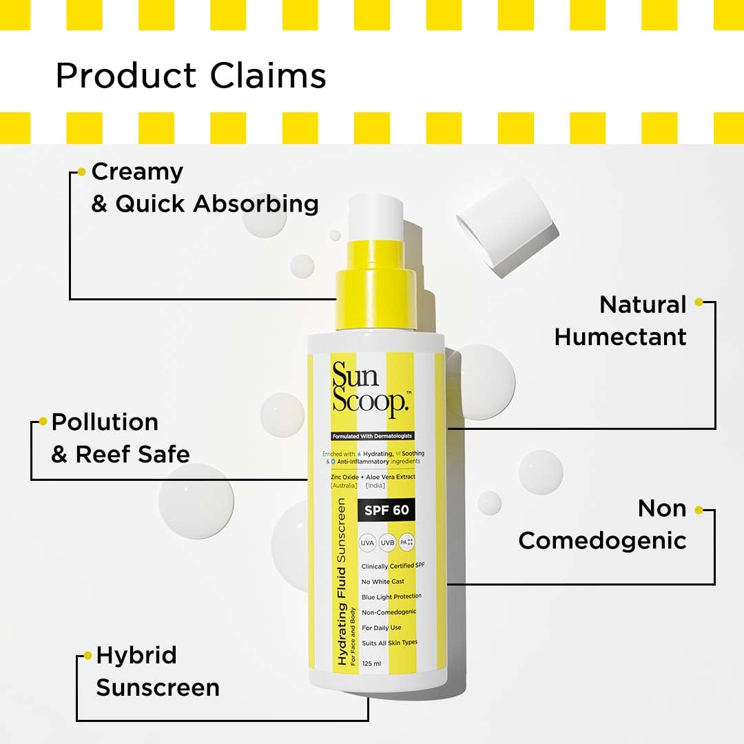 SunScoop Hydrating Face & Body Fluid Sunscreen Spray SPF 60 PA++++ | Water Resistant With Zinc Oxide, Broad Spectrum, No White Cast, Non-Comedogenic Quick Absorbing | For Men & Women-125ml(Pack of 2)