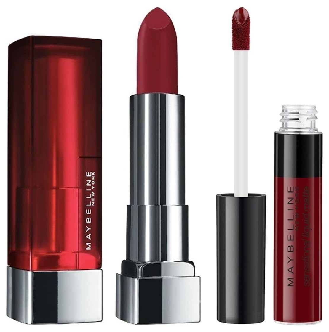 Maybelline Sensational Liquid Matte Lipstick, Soft Wine, 7 g and Maybelline New York Color Sensational Creamy Matte Lipstick, 695 Divine Wine, 3.9g