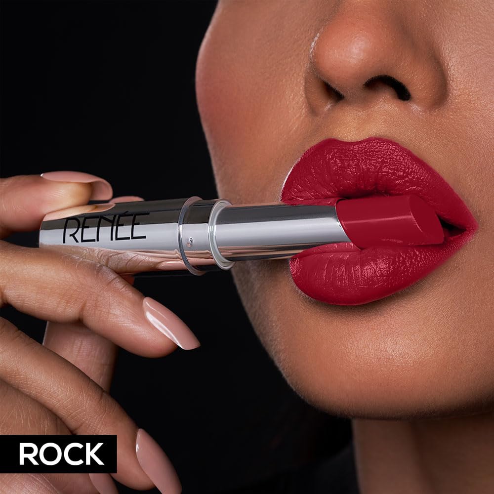 RENEE Matte Lock Lipstick - Rock, Moisturizing, Long Lasting & Weightless Formula, Intense Color Pay Off with Ultra-Matte Finish, Enriched with Avocado oil, Vitamin E, D & Beta-Carotene, 3.5 Gm