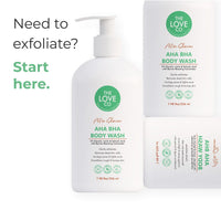 THE LOVE CO. AHA BHA Body Wash | 5% Glycolic, Lactic & Salicylic Acid | Gently Exfoliates, Fights Acne & Unclogs Pores | With Barrier-Boosting Ceramides | Sulphate-Free | Unisex | 236ml
