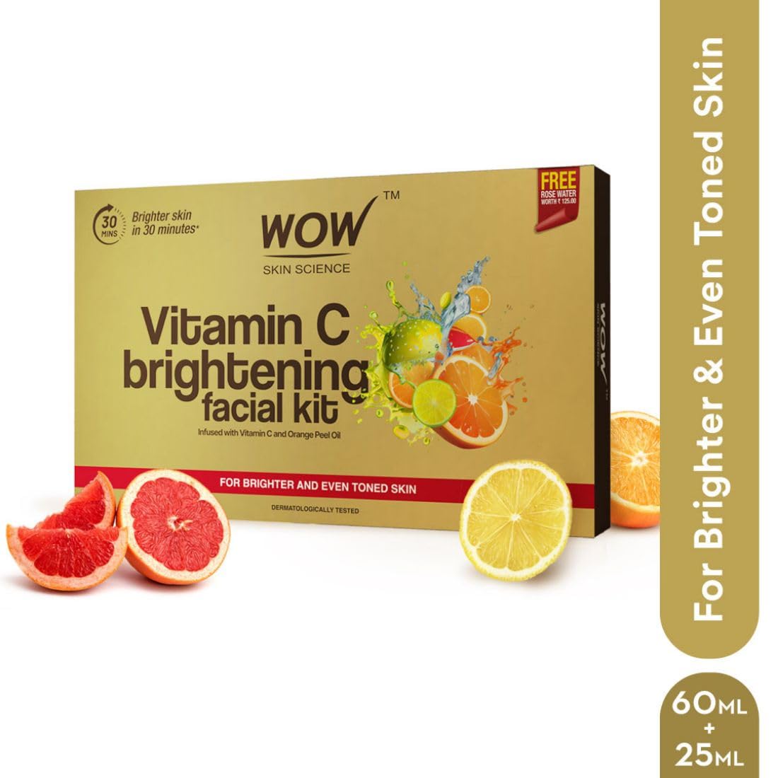 WOW Skin Science Vitamin C Brightening Facial Kit with Rose Water | For All Skin Types | 6 Easy Steps | For Brighter and Even Toned Skin |For Men & Women | Pack of 7