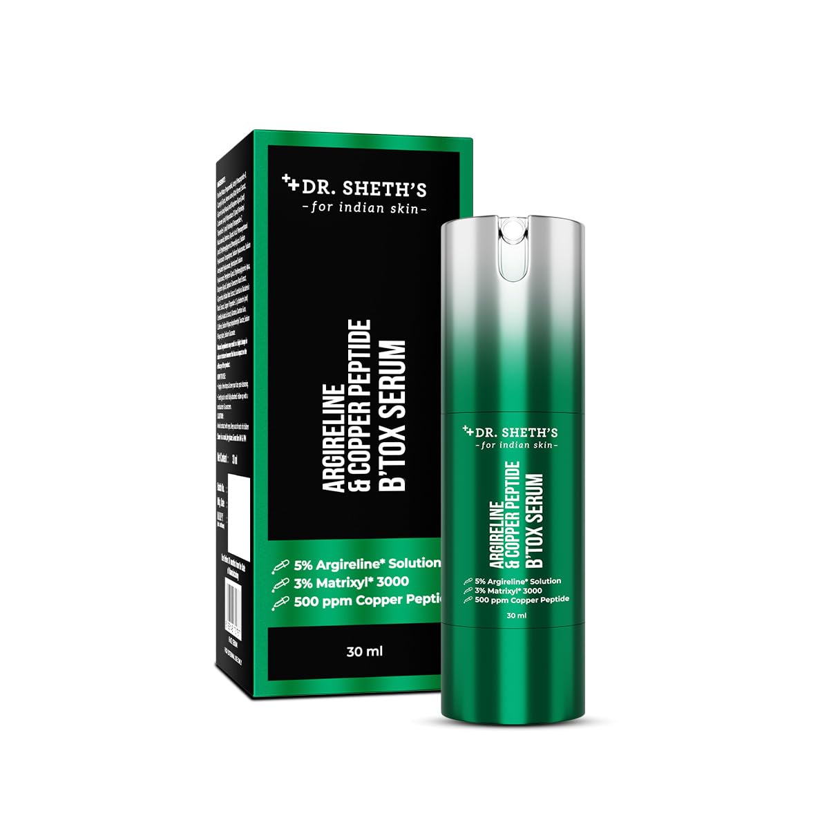 Dr. Sheth's Argireline & Copper Peptide B’TOX Serum | Advanced Anti-Aging Formula | 5% Argireline, 3% Matrixyl , 300 ppm Copper peptide|Reduces Fine Lines & Wrinkles | Boosts Collagen | Plumps, Hydrates & Makes Skin Bouncy | For Men & Women | All Skin Typ
