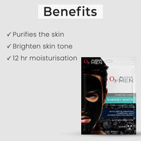 O3+ ALPHA MEN Energy White Charcoal Face Sheet Mask 30g with Charcoal & Hydrating Hyaluronic to Purify & Brighten Skin & O3+ Facialist Radiant Face Sheet Mask (30g) Combo