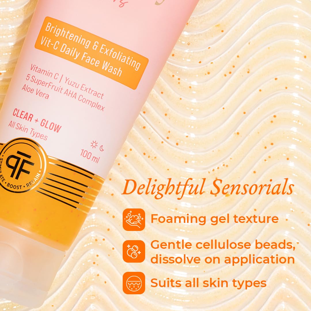 The Pink Foundry's Brightening & Exfoliating Vitamin C Face Wash suitable for all Skin Types | Daily Cleanser | Deeply Cleanses Skin, Reduces Tan, Dullness & Evens Out Skin Tone | 100ml