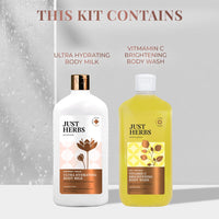 Just Herbs Coconut Almond Body Milk And Salicylic Body Wash, Clear & Radiant Skin Hydraclean Kit for Men and Women - Combo Gift Set (2 x 300ml)