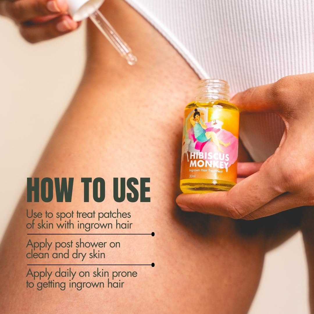 Hibiscus Monkey Ingrown Hair Treatment | 100% Plant Derived | Reduces Ingrown Hair, Soothes Razor Burns, Prevent Acne Breakout Post-Shaving or Waxing | Reduce Skin Irritation | Jojoba, Almond, Tamanu, Plant Salicylic (1%) | Dermatologist Tested